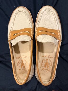 Cole Haan women’s Cream and Tan Leather Penny Loafers